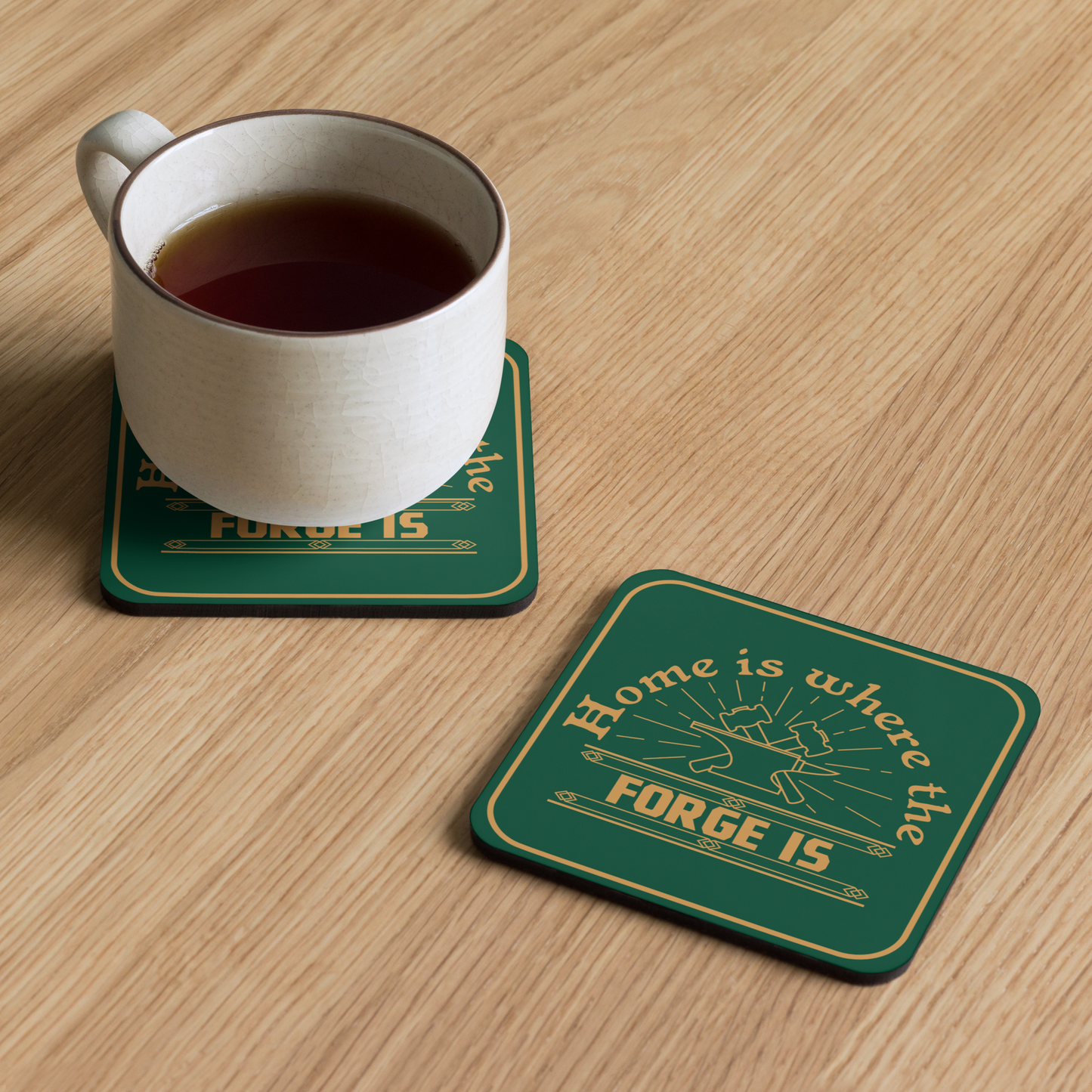 Home is where the forge is - Cork-back coaster