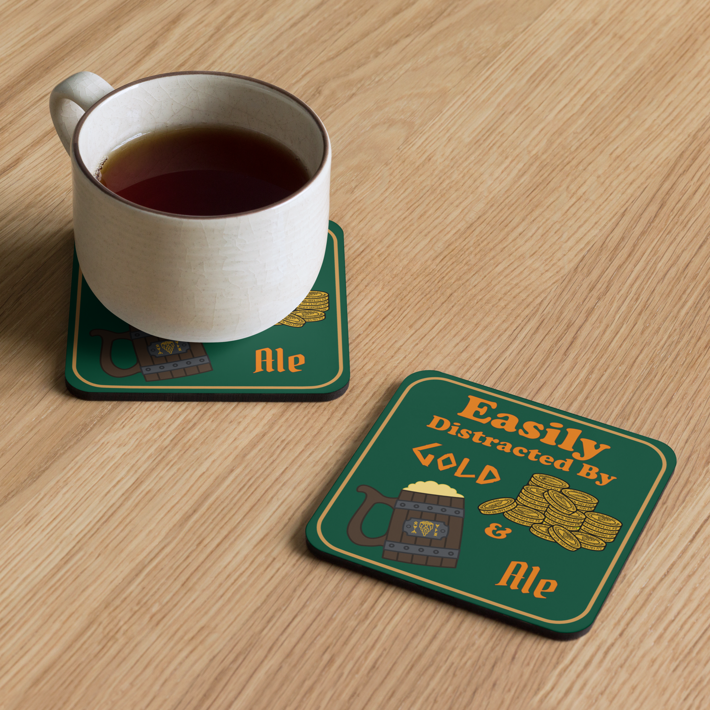 Easily Distracted By Gold and Ale - Cork-back coaster