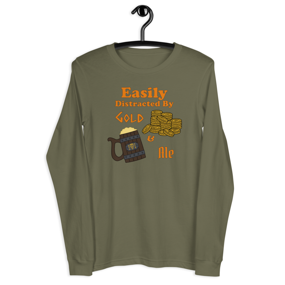 Easily Distracted By Gold and Ale - Unisex Long Sleeve Tee