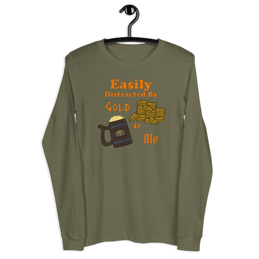 Easily Distracted By Gold and Ale - Unisex Long Sleeve Tee