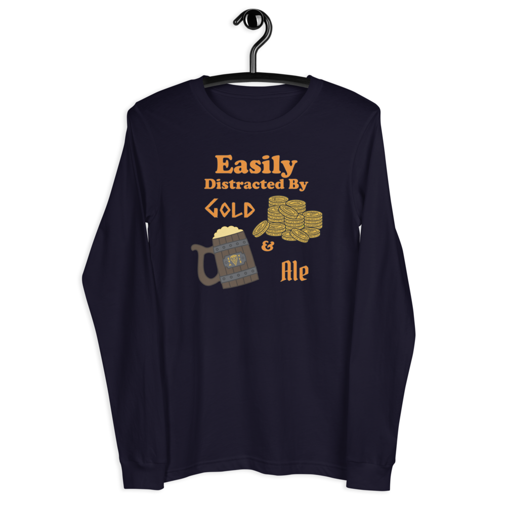 Easily Distracted By Gold and Ale - Unisex Long Sleeve Tee